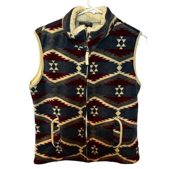 Jane Ashley Vest Medium Beautiful southwestern print blue/maroon and cream - Picture 1 of 7